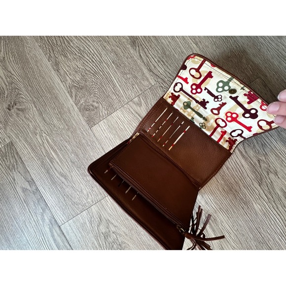 Vera‎ Bradley Quilted Corduroy Wallet Brown Leather Trim Button Key Print Lining - Picture 5 of 10